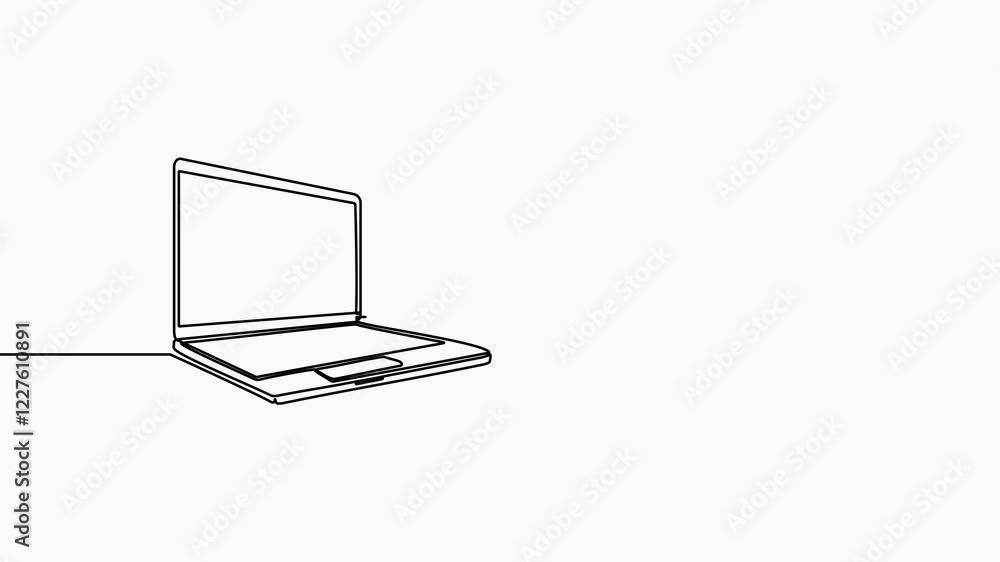 Poster two laptops with connection to each other continuous line drawing animated video. portable digital g