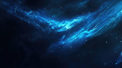 Abstract blue glowing banner with interconnected lines and cosmic elements ideal for technology and digital themes.