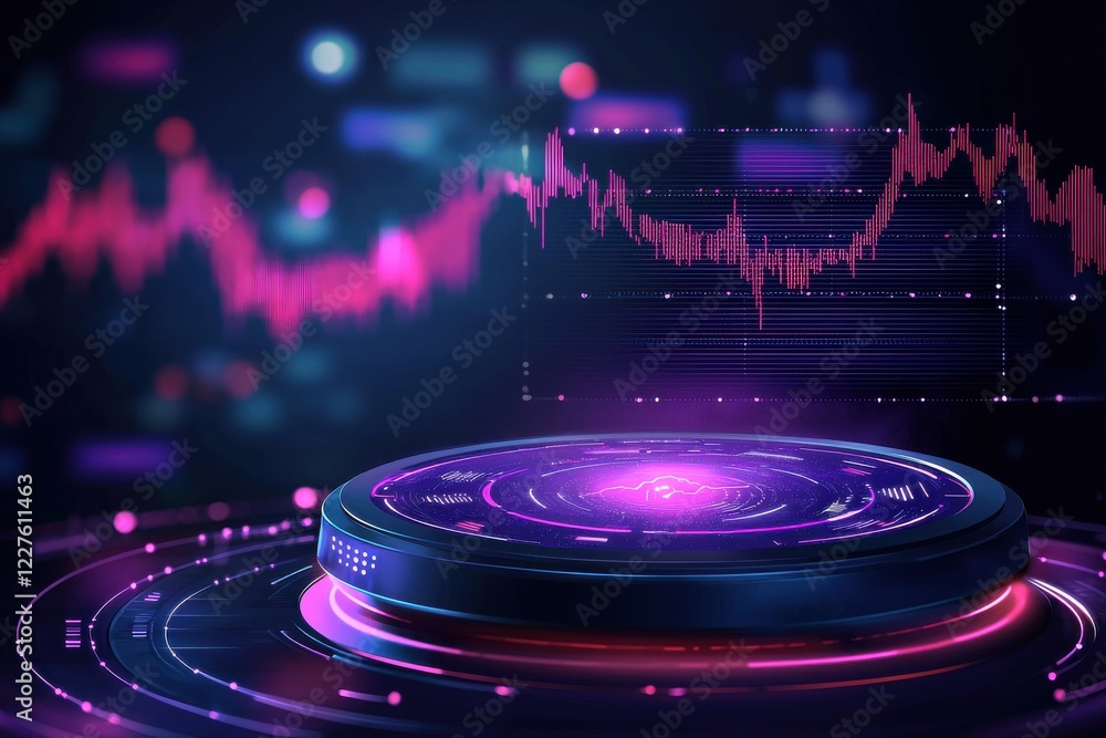 Poster a futuristic digital interface displays vibrant graphs and data representations, emphasizing technol