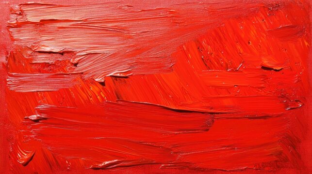 Vibrant horizontal canvas texture featuring bold red oil paint brush strokes for artistic backgrounds and design projects.
