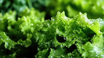 Hydroponic Organic Lettuce Cultivation Highlighting Lush Green Leaves with Water Droplets on a Modern Farming Setup