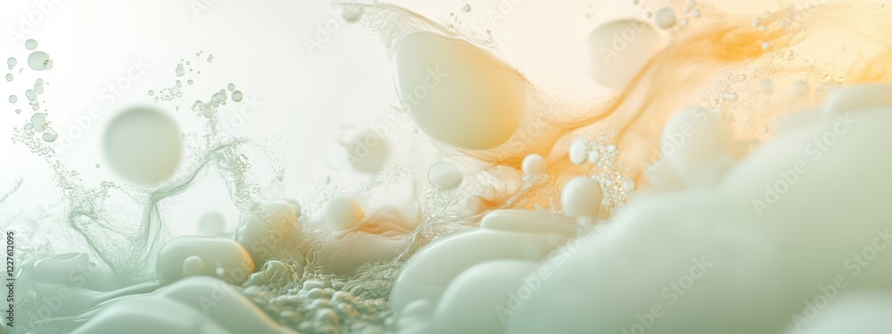 Poster colorful abstract digital artwork with fluid shapes and softly blurred background light creating a d