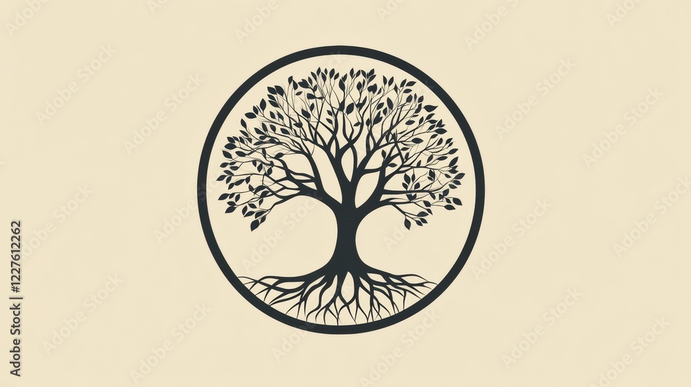 Fototapete symbolic tree of life featuring detailed roots and branches against a neutral background. generative
