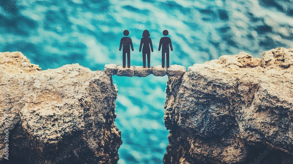 Poster conceptual artwork of a bridge connecting progressive and traditional family systems stock photo wit