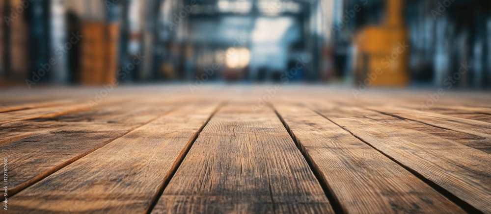 Poster tobacco wood floor in an industrial setting with empty space for text and a soft blurred background 