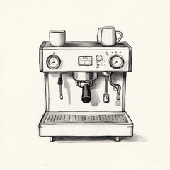 Hand Drawn Illustration Of A Modern Espresso Machine