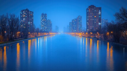 Obraz premium City Canal Night Reflection Apartments