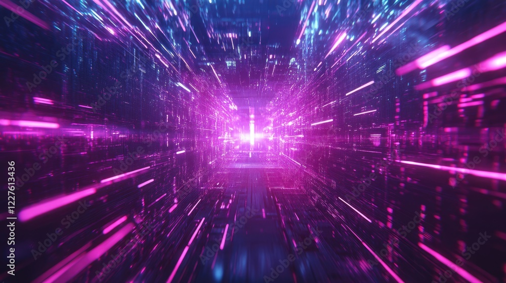 Poster futuristic digital tunnel with vibrant light effects symbolizing data flow in advanced technology an