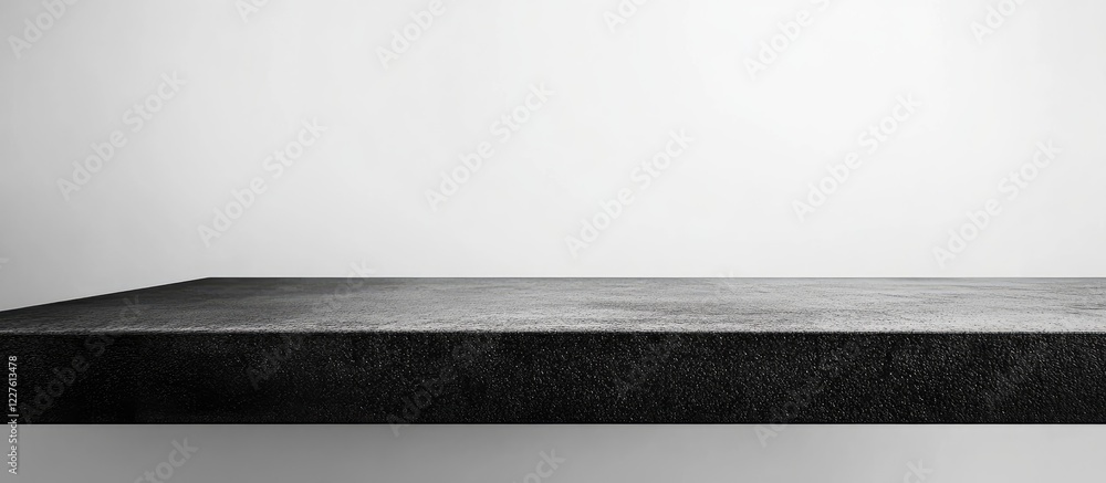 Poster minimalist black tabletop on white background for product display showcasing empty space for text or