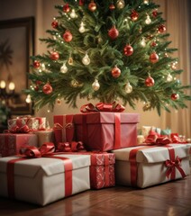 Gift-wrapped presents under the Christmas tree, presents under the tree, wrapped gifts