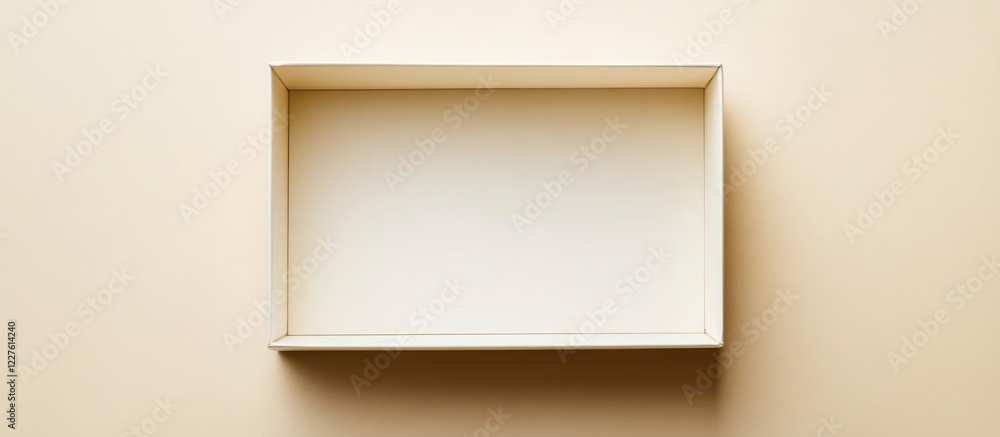 Poster empty white open box on cream background ideal for product stationery display with large copy space 