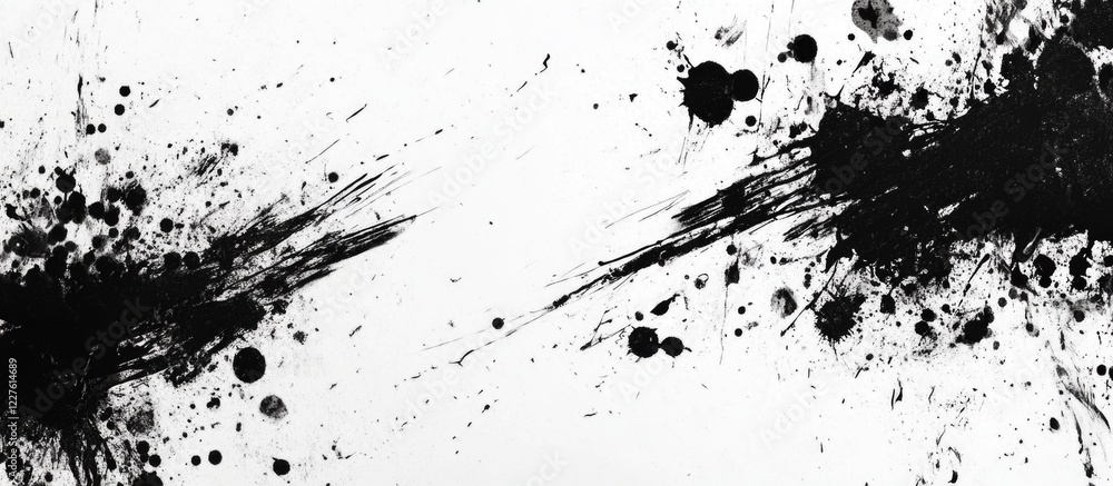 Poster grungy black and white paint splatter background with space for creative text or design elements