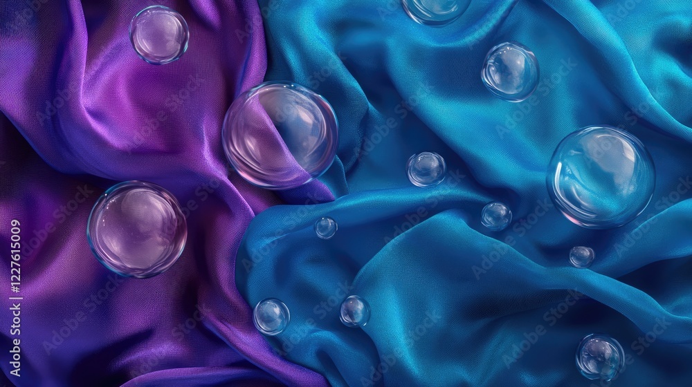 Wall mural cosmic silk texture with abstract bubbles in blue and purple hues creating a smooth and dreamy liqui
