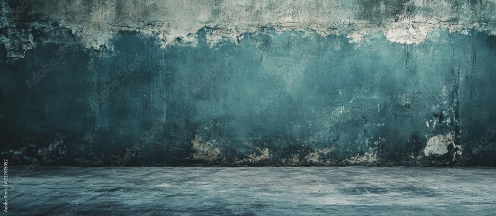 Poster grunge style abstract wall art in shades of blue and green with space for custom text or design elem