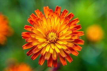 Aerial View of Vibrant Orange Hawkweed Flowerhead with Copy Space - Stock Photo