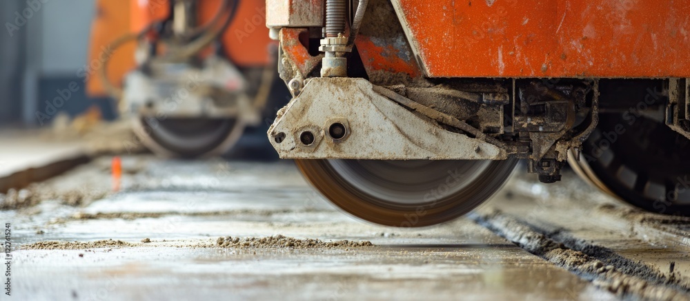 Aufkleber grinding and mining equipment in action at construction site with blank space for text and focus on 