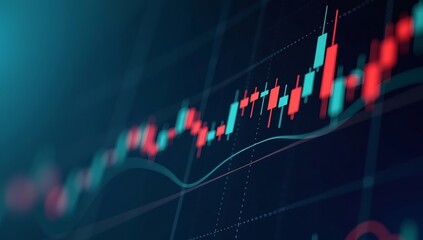 Fototapeta premium Closeup financial chart with uptrend line candlestick graph in stock market, Finance concept and business 