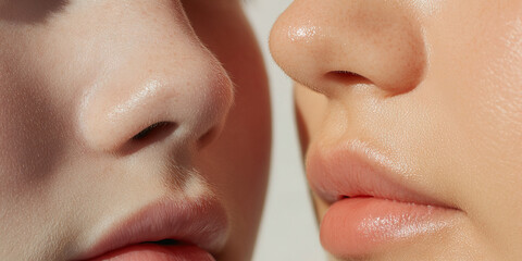 Obraz premium Close-up of Two Faces: Noses and Lips