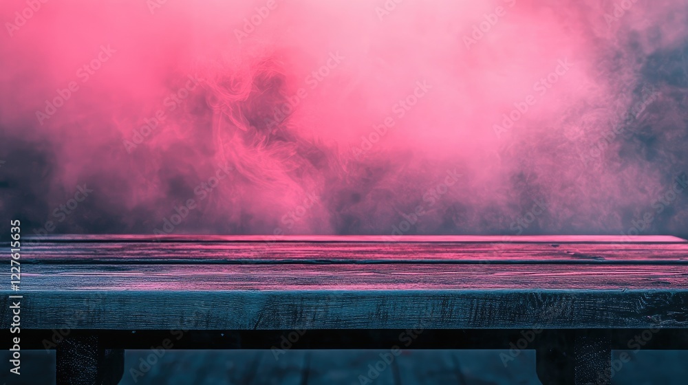 Aufkleber horizontal rustic wooden table with dreamy abstract pink background for display and product placemen