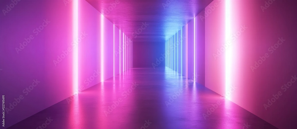 Poster futuristic neon gradient hallway with abstract lighting and minimalist design for imaginative techno