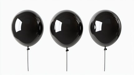 Glossy black balloons isolated on white for party and celebration design perfect for birthday or anniversary decoration themes
