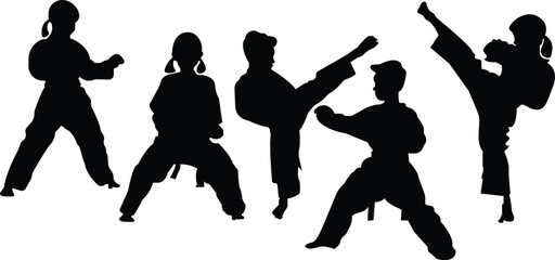 Karate silhouette vector, children playing judo karate ,Well-known martial arts © Mudassar