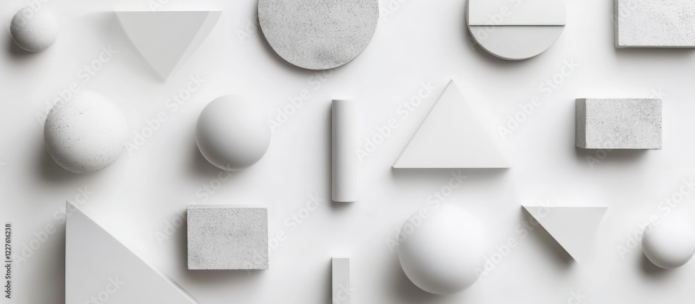 Poster geometric shapes in varying textures on white background for design and creativity projects