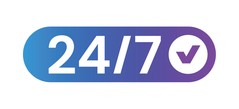 24 hours 7 days service logo. 24-7 logo. 24-7 hours logo for hotel, market