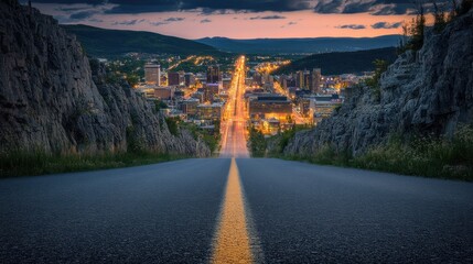 Obraz premium Nightfall Cityscape: A Road to Urban Lights