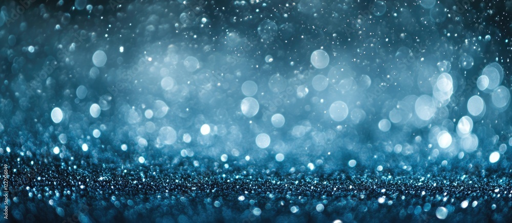 Poster blurred grey blue abstract background with bokeh lights and empty space for text suitable for design