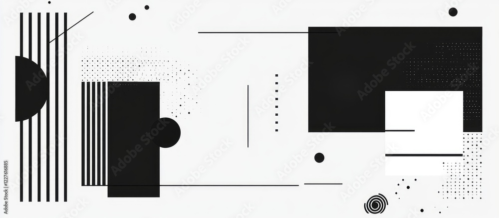 Poster abstract minimalist black and white background with geometric shapes and linear elements ideal for m