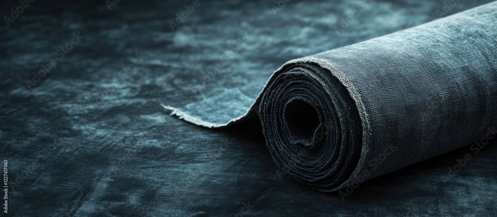 Poster grey anthracite fabric roll on dark background with copy space for custom text or design elements