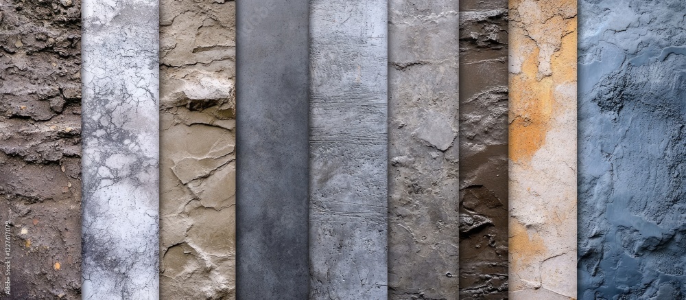 Poster grey cement wall texture collection featuring diverse surfaces and negative space for custom text ov