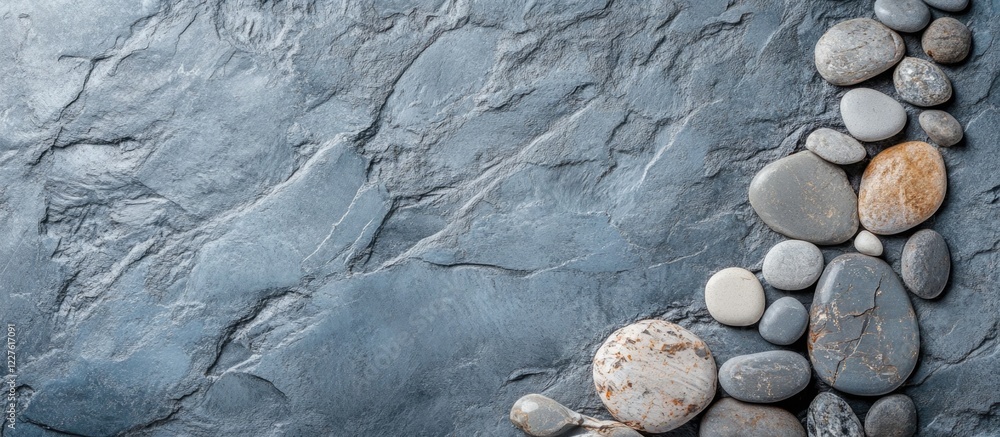 Aufkleber grey basalt rock surface with smooth pebbles natural stone textured background and blank space for y