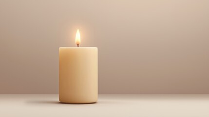 Single Lit Candle on Beige Background