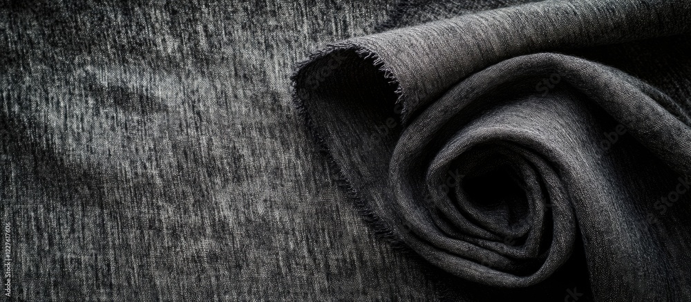 Poster grey anthracite fabric roll on dark background with copy space for text and design elements
