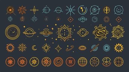 Naklejka premium Flat Vector Illustration of Fantastic Planets Icon Set