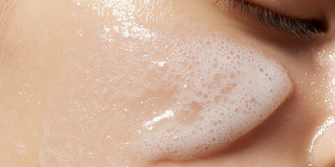 Fototapeta premium Close-up of Facial Skin with Cleansing Foam