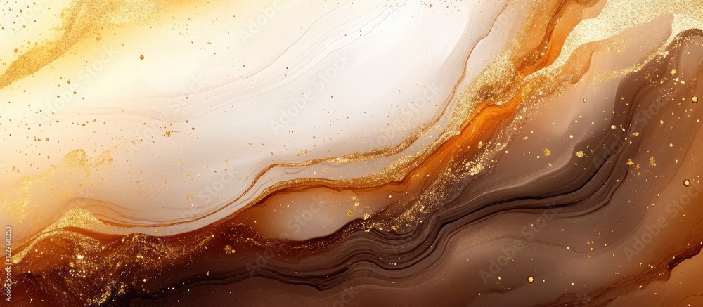 Aufkleber luxury brown and gold marbling texture with abstract ink liquid waves creating an elegant background