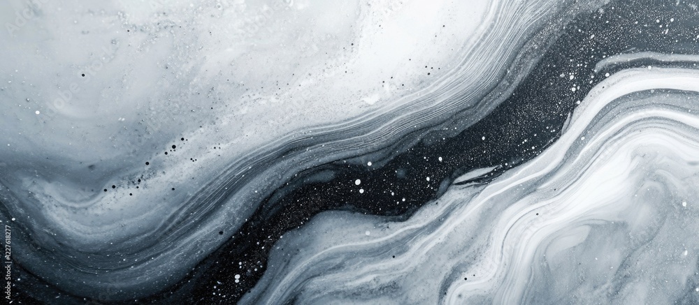 Poster grey and white abstract marble texture with fluid swirls and empty space for text suitable for backg