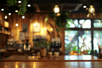 Warm bokeh lights in a cozy modern office interior.