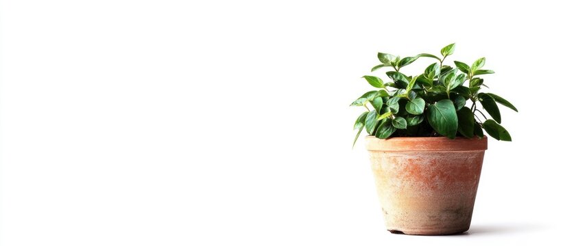 Grewia Canthioides Potted Plant Isolated on White Background with Copy Space for Text Displaying Fresh Green Foliage and Clay Pot Design