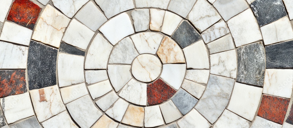 Poster grey abstract marble background with vintage mosaic design and empty copy space for text or graphic 