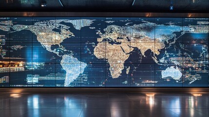 Global Interactive Map Displayed on Modern Control Center Screen