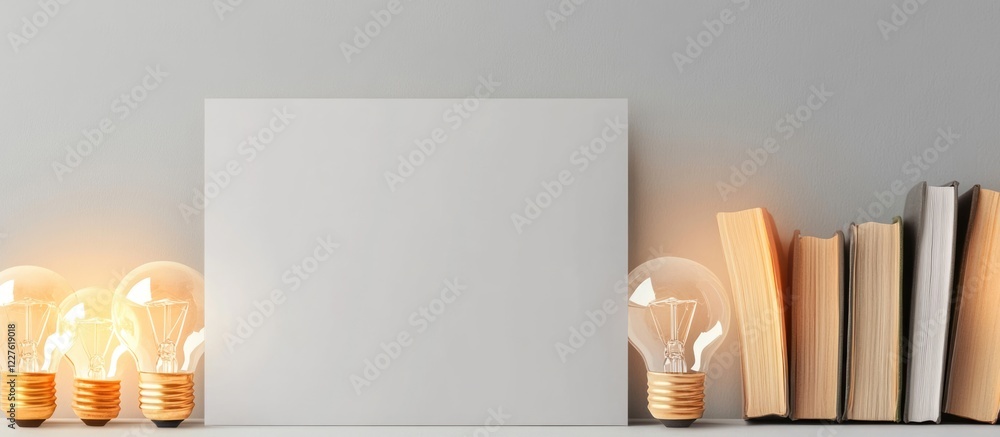 Aufkleber creative greeting card design showcasing glowing light bulbs and bookmarks with ample empty space fo