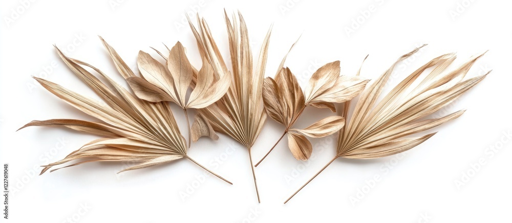 Aufkleber dried palm leaves arrangement on white background for greeting card mockup with ample empty space fo