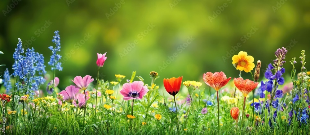 Poster vibrant spring and summer flower background for greeting cards with ample copy space for customized 