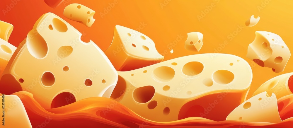 Poster cheese block illustration on vibrant background with ample blank space for personalized message or g