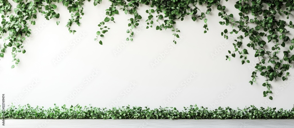 Aufkleber greenery wall mockup featuring lush vines on a white background with ample space for custom text or 