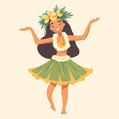 A cute hawaiian girl dancing Cartoon Vector Illustration